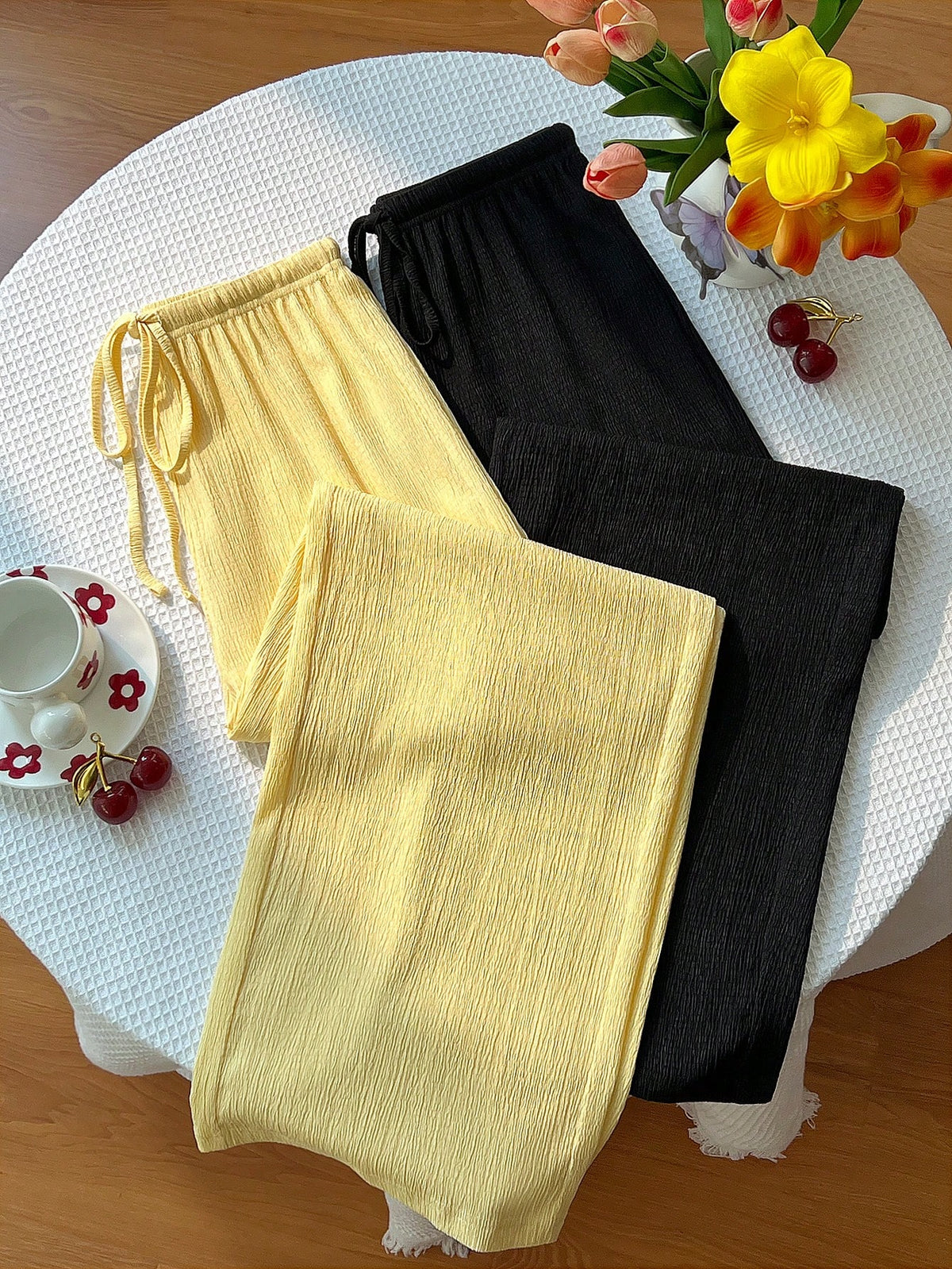 Unity Y2K Casual Vacation Versatile Collegiate Textured Wide Leg Pants