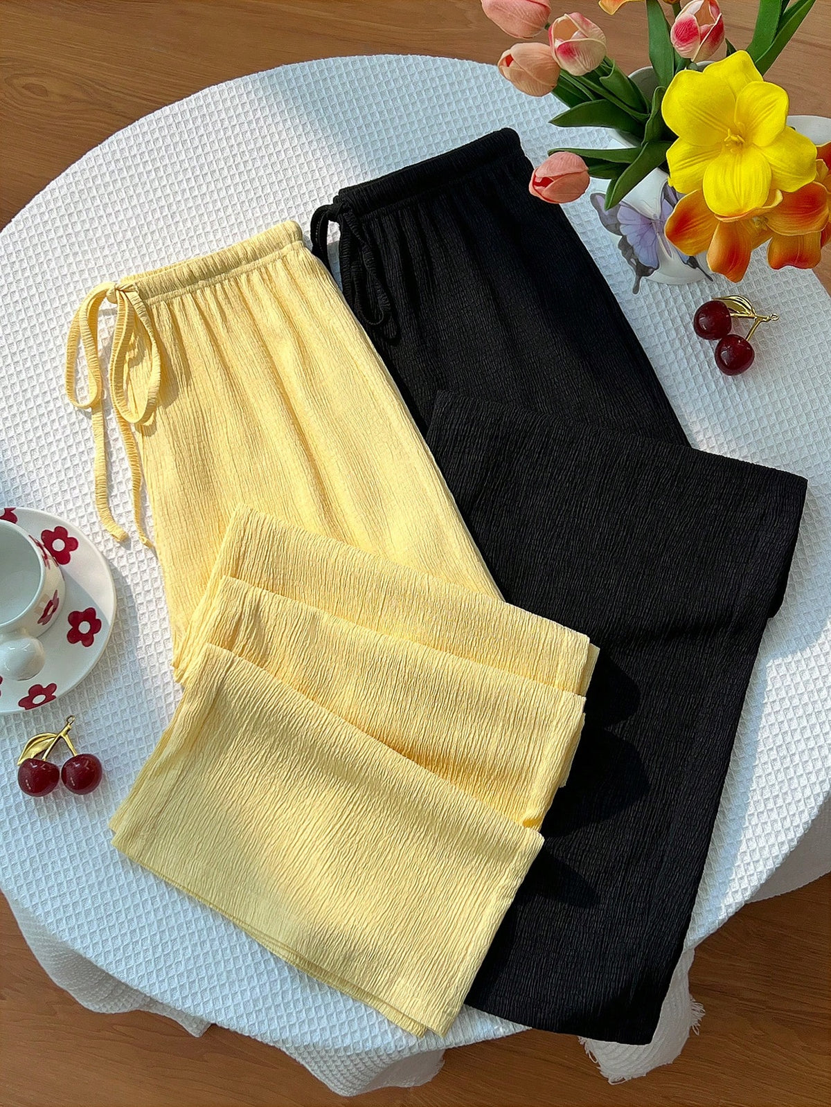 Unity Y2K Casual Vacation Versatile Collegiate Textured Wide Leg Pants