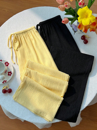 Unity Y2K Casual Vacation Versatile Collegiate Textured Wide Leg Pants