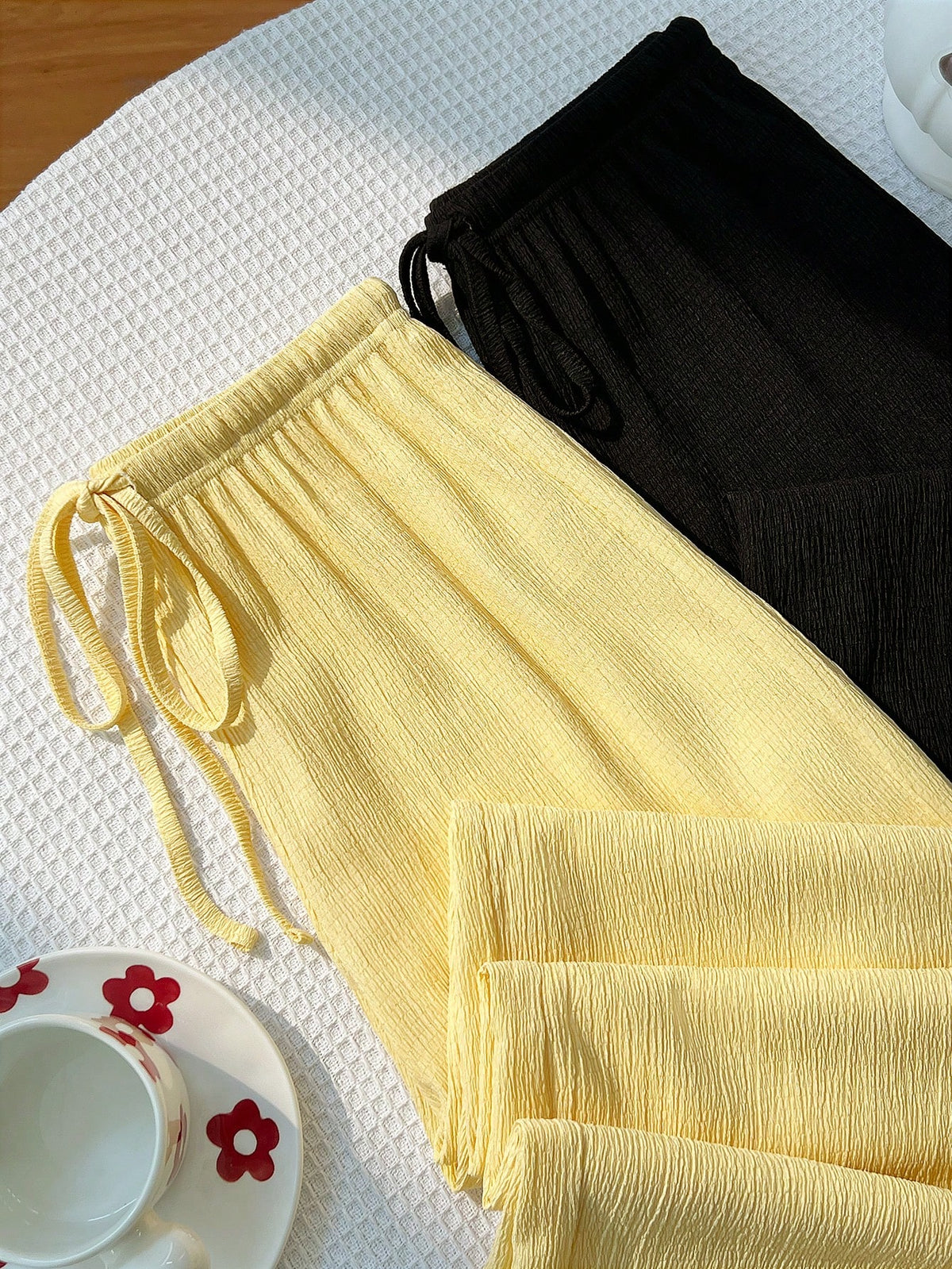 Unity Y2K Casual Vacation Versatile Collegiate Textured Wide Leg Pants
