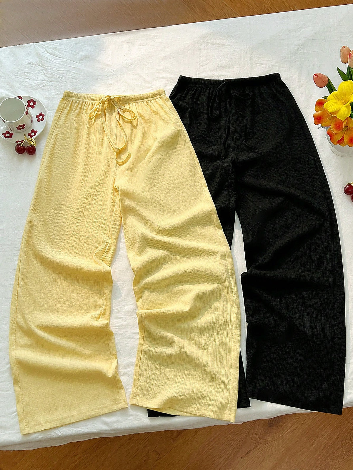 Unity Y2K Casual Vacation Versatile Collegiate Textured Wide Leg Pants