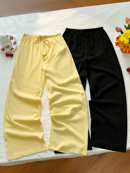 Unity Y2K Casual Vacation Versatile Collegiate Textured Wide Leg Pants