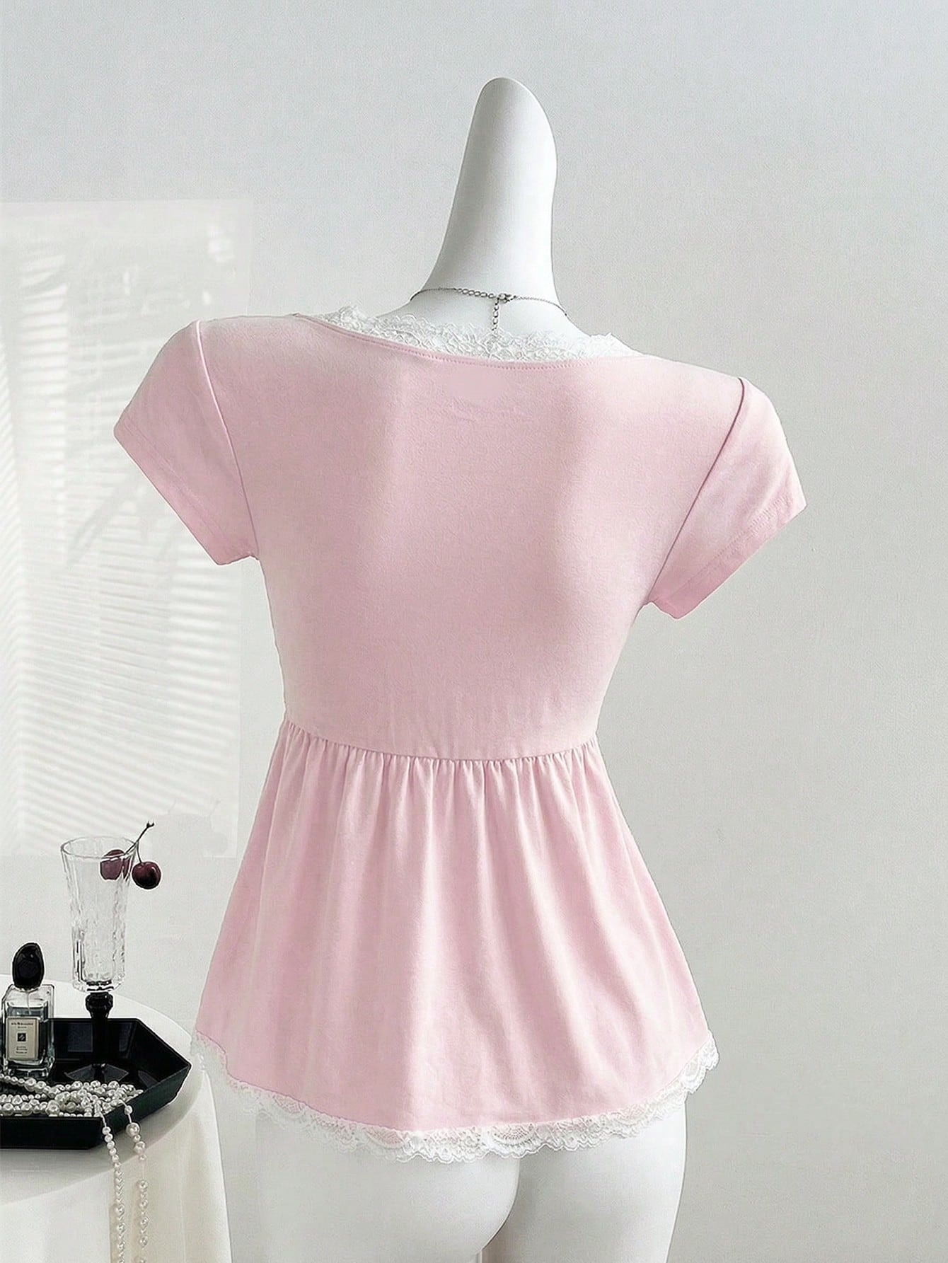 Unity Y2K Lace Trim Vacation Sweet Slim Fit T-Shirt