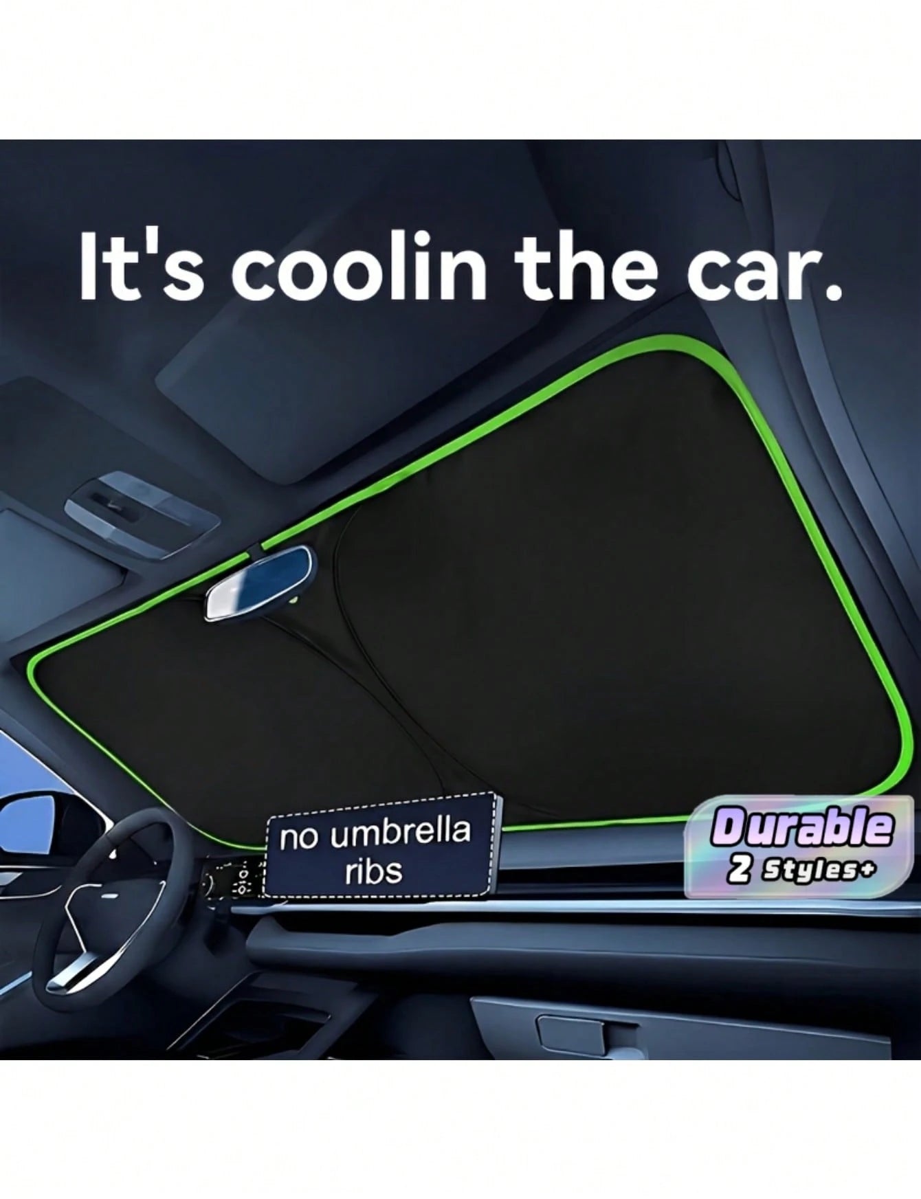 Universal Car Front Windshield Sun Shade, No Drilling Easy Foldable Sun Visor Cover Tent, Full Edge Seamless Fit, High Density Light Blocking Fabric With Reflective Coating, Block Sunlight Protect Car