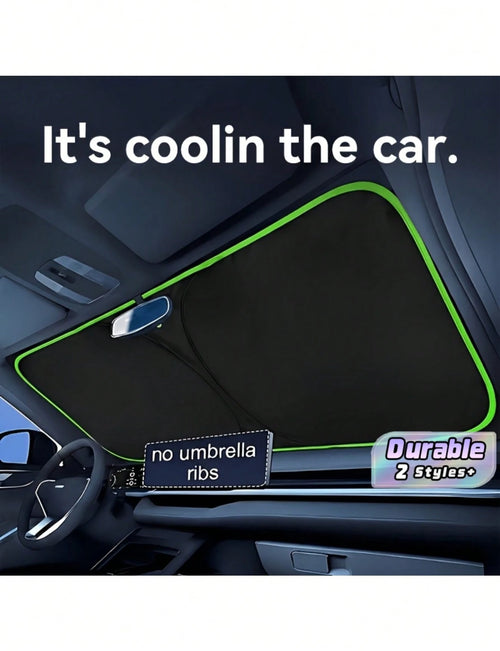 Universal Car Front Windshield Sun Shade, No Drilling Easy Foldable Sun Visor Cover Tent, Full Edge Seamless Fit, High Density Light Blocking Fabric With Reflective Coating, Block Sunlight Protect Car