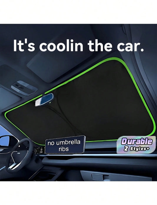 Universal Car Front Windshield Sun Shade, No Drilling Easy Foldable Sun Visor Cover Tent, Full Edge Seamless Fit, High Density Light Blocking Fabric With Reflective Coating, Block Sunlight Protect Car