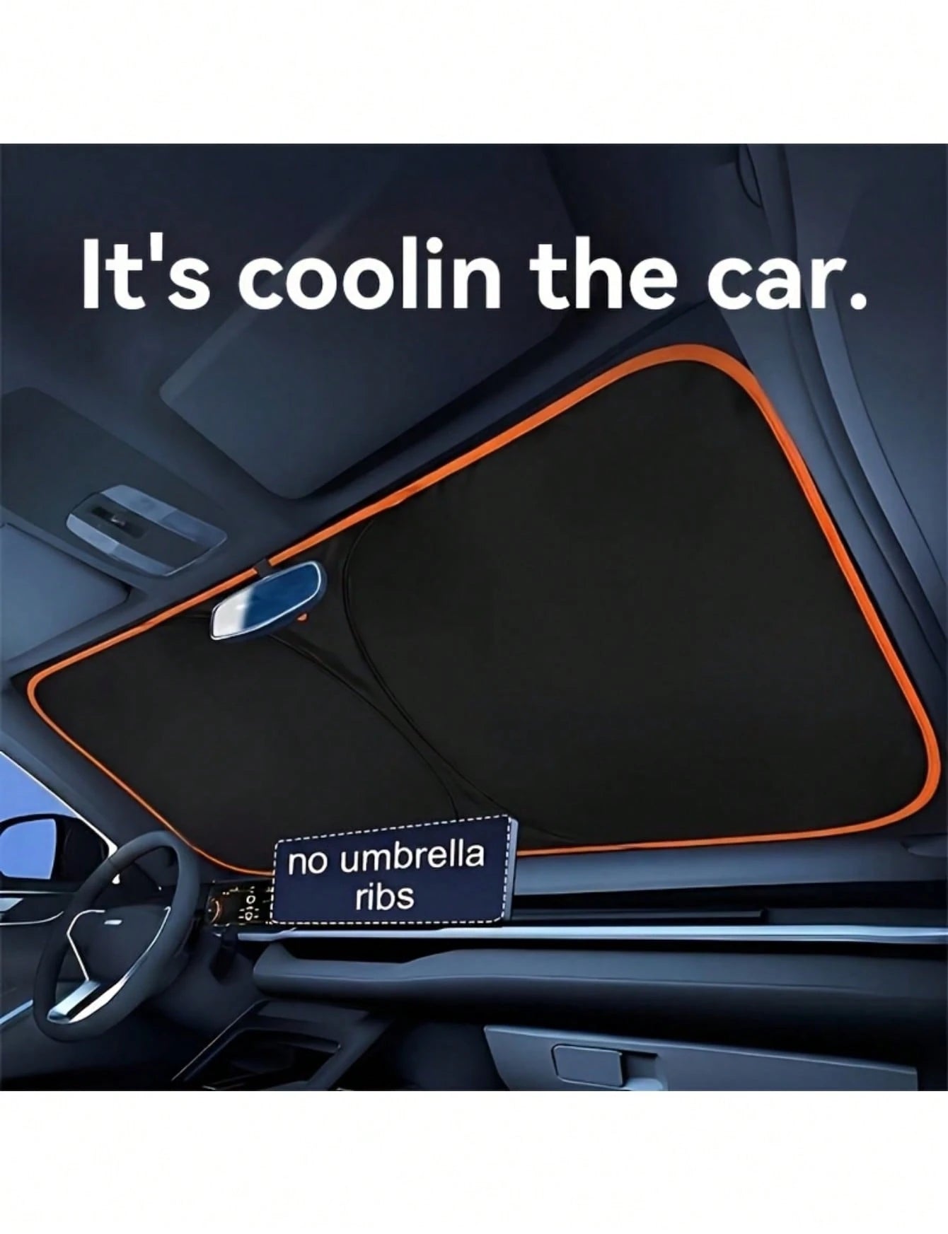 Universal Car Front Windshield Sun Shade, No Drilling Easy Foldable Sun Visor Cover Tent, Full Edge Seamless Fit, High Density Light Blocking Fabric With Reflective Coating, Block Sunlight Protect Car