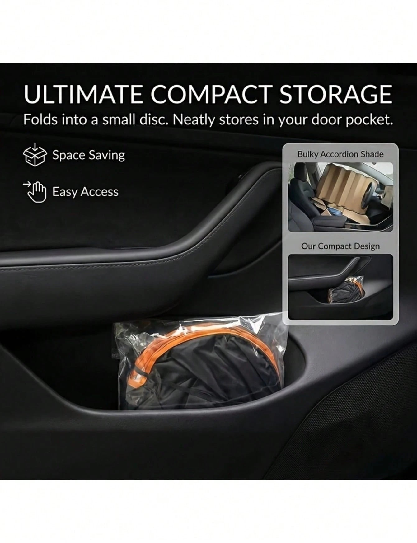 Universal Car Front Windshield Sun Shade, No Drilling Easy Foldable Sun Visor Cover Tent, Full Edge Seamless Fit, High Density Light Blocking Fabric With Reflective Coating, Block Sunlight Protect Car