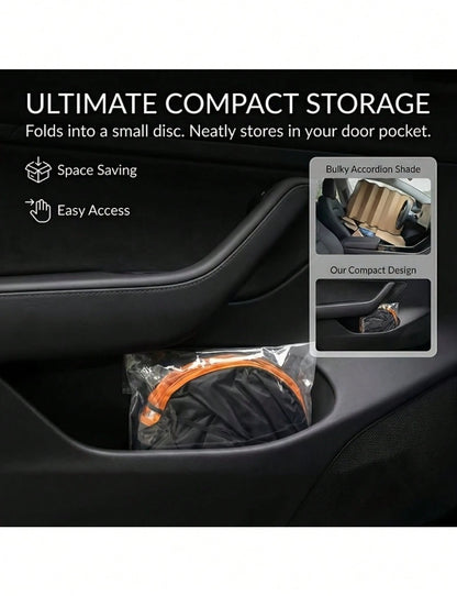 Universal Car Front Windshield Sun Shade, No Drilling Easy Foldable Sun Visor Cover Tent, Full Edge Seamless Fit, High Density Light Blocking Fabric With Reflective Coating, Block Sunlight Protect Car