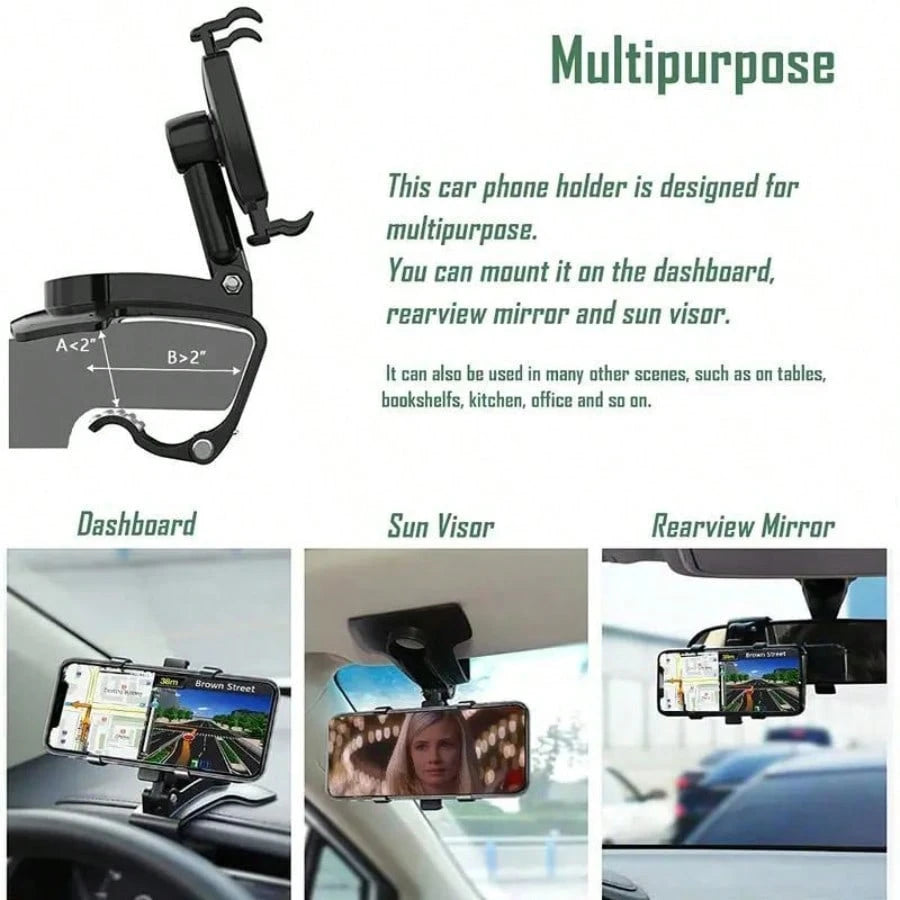 Universal Car Phone Holder Mount 360 Degrees Rotation Dashboard Phone Holder [Upgrade Clip Never Fall] Car Phone Mount For Most Mobile Phone Models