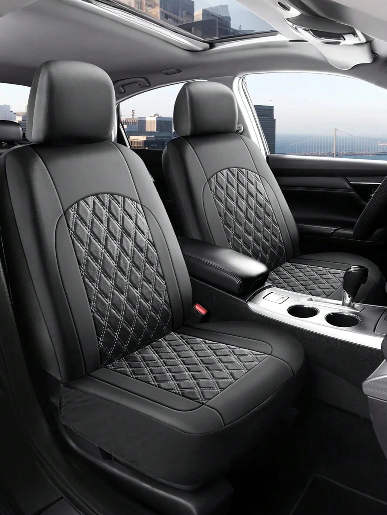 Universal Car Seat Covers Set- 2 Front Seats Or 5 Full Set, PU Leather Diamond Quilted, Non-Slip Backing, Easy Installation, Suitable For Sedan, SUV And Pickup Truck, Seat Covers, Interior Protection
