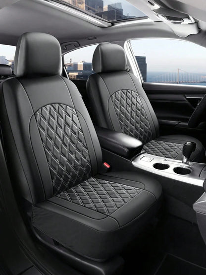 Universal Car Seat Covers Set- 2 Front Seats Or 5 Full Set, PU Leather Diamond Quilted, Non-Slip Backing, Easy Installation, Suitable For Sedan, SUV And Pickup Truck, Seat Covers, Interior Protection