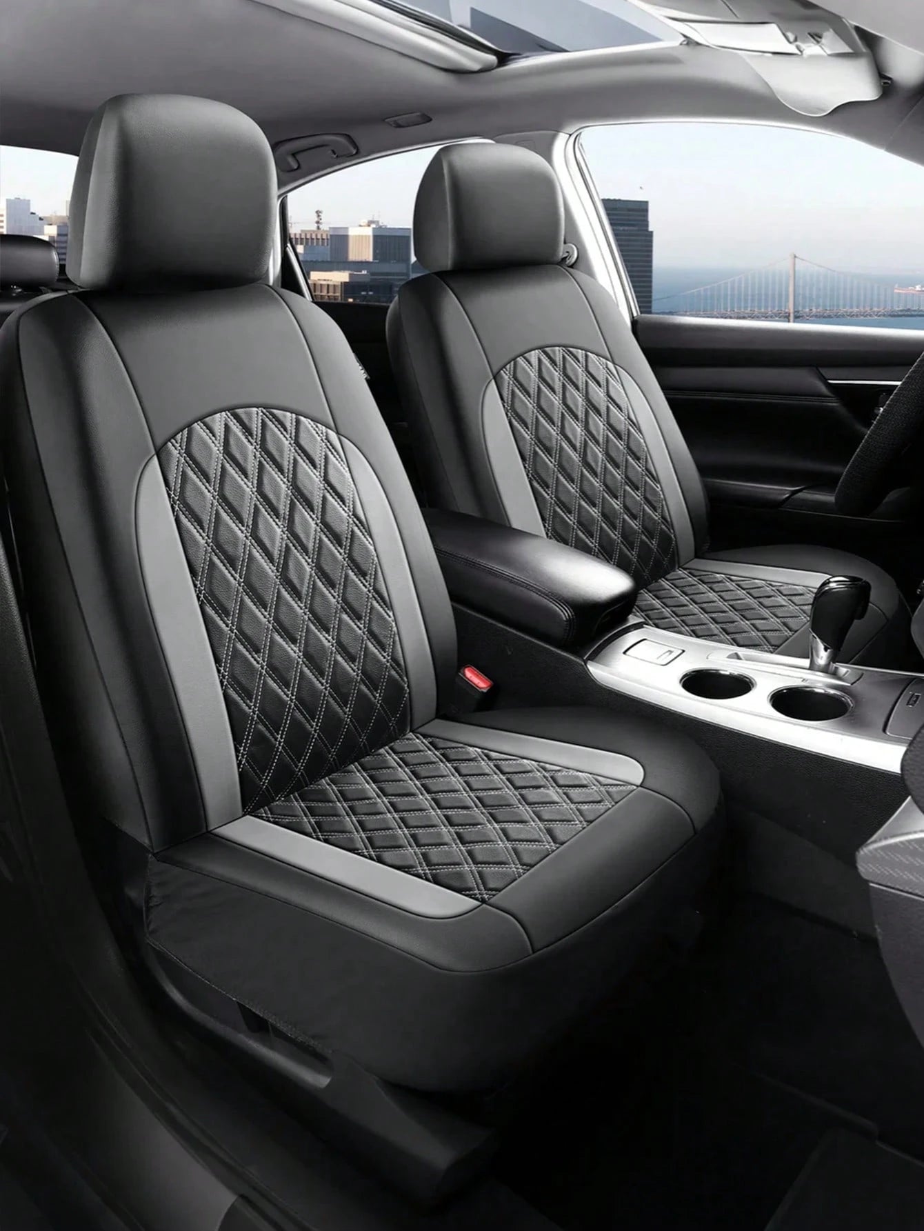 Universal Car Seat Covers Set- 2 Front Seats Or 5 Full Set, PU Leather Diamond Quilted, Non-Slip Backing, Easy Installation, Suitable For Sedan, SUV And Pickup Truck, Seat Covers, Interior Protection