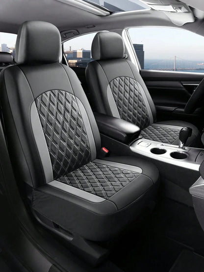 Universal Car Seat Covers Set- 2 Front Seats Or 5 Full Set, PU Leather Diamond Quilted, Non-Slip Backing, Easy Installation, Suitable For Sedan, SUV And Pickup Truck, Seat Covers, Interior Protection
