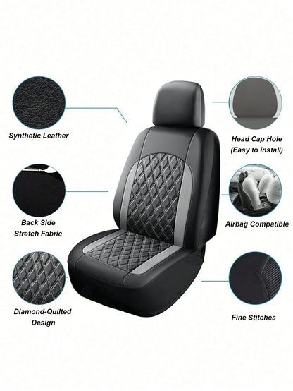 Universal Car Seat Covers Set- 2 Front Seats Or 5 Full Set, PU Leather Diamond Quilted, Non-Slip Backing, Easy Installation, Suitable For Sedan, SUV And Pickup Truck, Seat Covers, Interior Protection