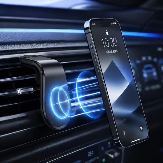 Universal L-Shaped Magnetic Car Phone Holder, Multi-Angle Adjustable, Air Vent Clip-On Installation, Compact Design; Equipped With Dedicated Air Vent Base, Hands-Free Driving Convenience; Aluminum All