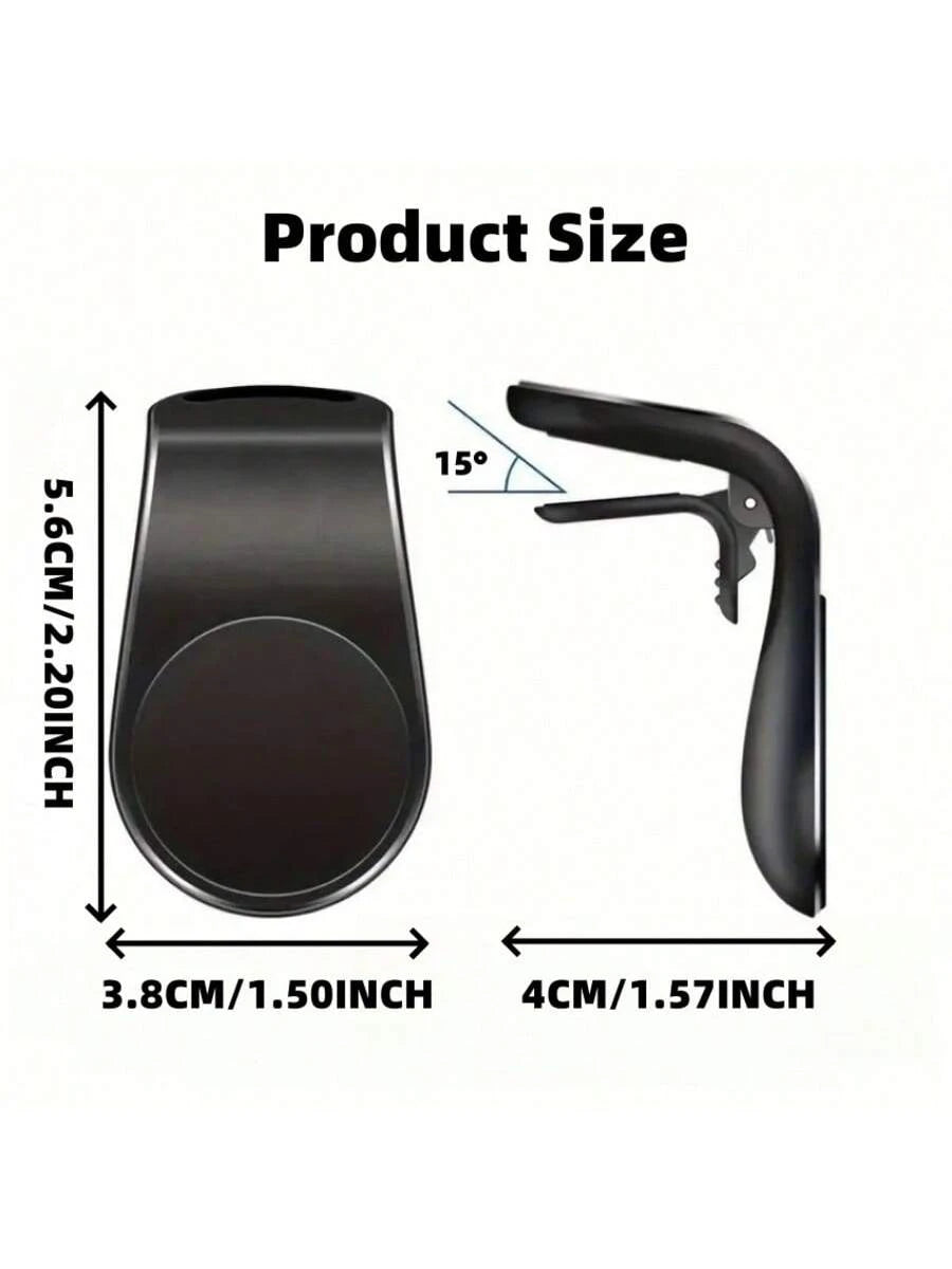 Universal L-Shaped Magnetic Car Phone Holder, Multi-Angle Adjustable, Air Vent Clip-On Installation, Compact Design; Equipped With Dedicated Air Vent Base, Hands-Free Driving Convenience; Aluminum All
