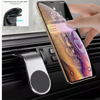 Universal L-Shaped Magnetic Car Phone Holder, Multi-Angle Adjustable, Air Vent Clip-On Installation, Compact Design; Equipped With Dedicated Air Vent Base, Hands-Free Driving Convenience; Aluminum All