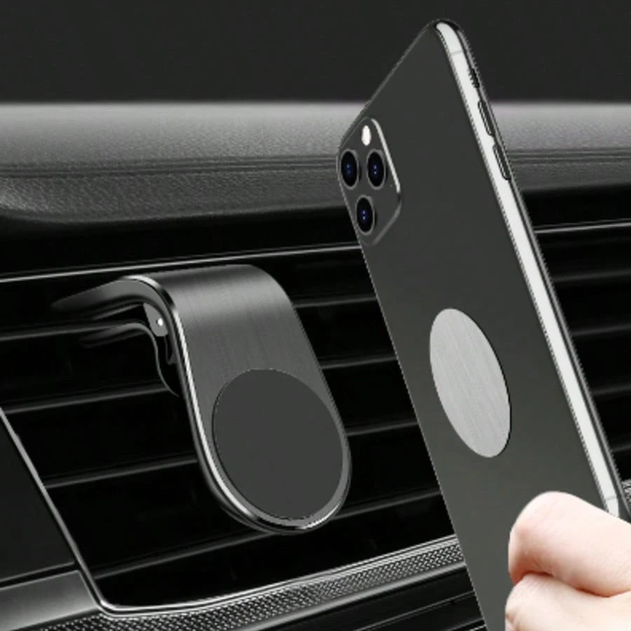 Universal L-Shaped Magnetic Car Phone Holder, Multi-Angle Adjustable, Air Vent Clip-On Installation, Compact Design; Equipped With Dedicated Air Vent Base, Hands-Free Driving Convenience; Aluminum All