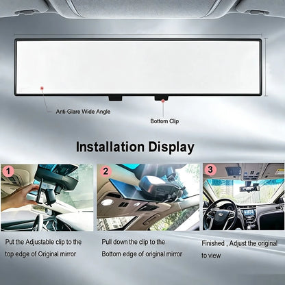Universal Panoramic Car Rearview Mirror, Xtra Wide Vision Clip On Anti Blind Spot Interior Rear View Mirror