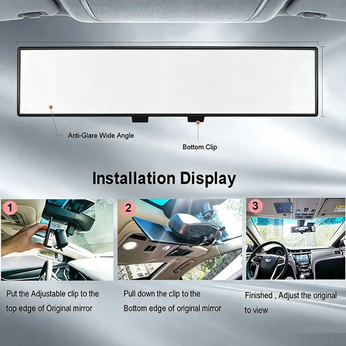 Universal Panoramic Car Rearview Mirror, Xtra Wide Vision Clip On Anti Blind Spot Interior Rear View Mirror