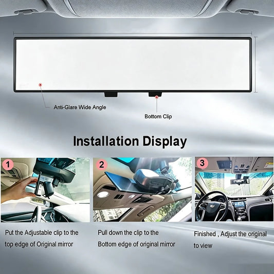 Universal Panoramic Car Rearview Mirror, Xtra Wide Vision Clip On Anti Blind Spot Interior Rear View Mirror
