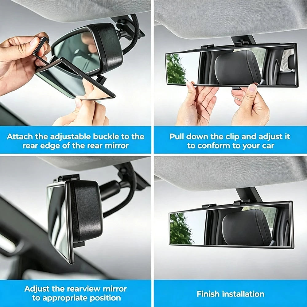 Universal Panoramic Car Rearview Mirror, Xtra Wide Vision Clip On Anti Blind Spot Interior Rear View Mirror