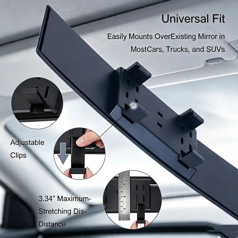 Universal Panoramic Car Rearview Mirror, Xtra Wide Vision Clip On Anti Blind Spot Interior Rear View Mirror