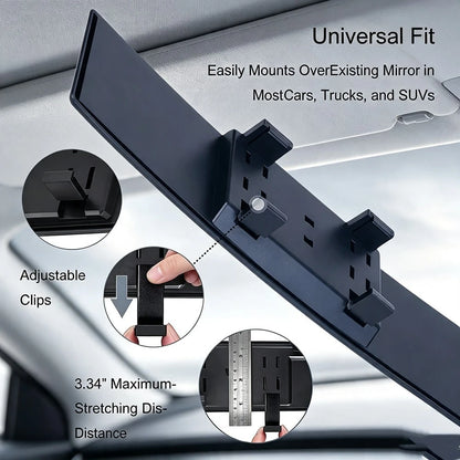 Universal Panoramic Car Rearview Mirror, Xtra Wide Vision Clip On Anti Blind Spot Interior Rear View Mirror