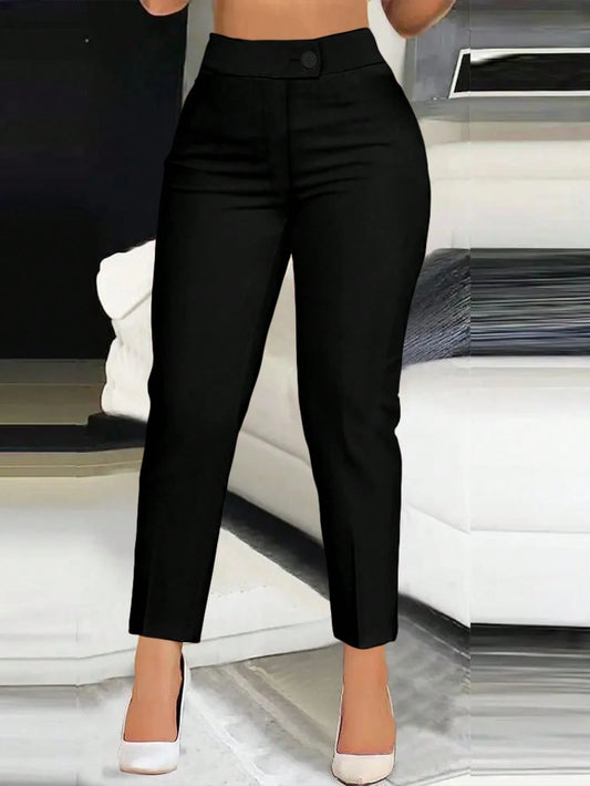 Unnepho Women's Button-And-Zipper Elegant Casual Pants For Everyday Commuting Black