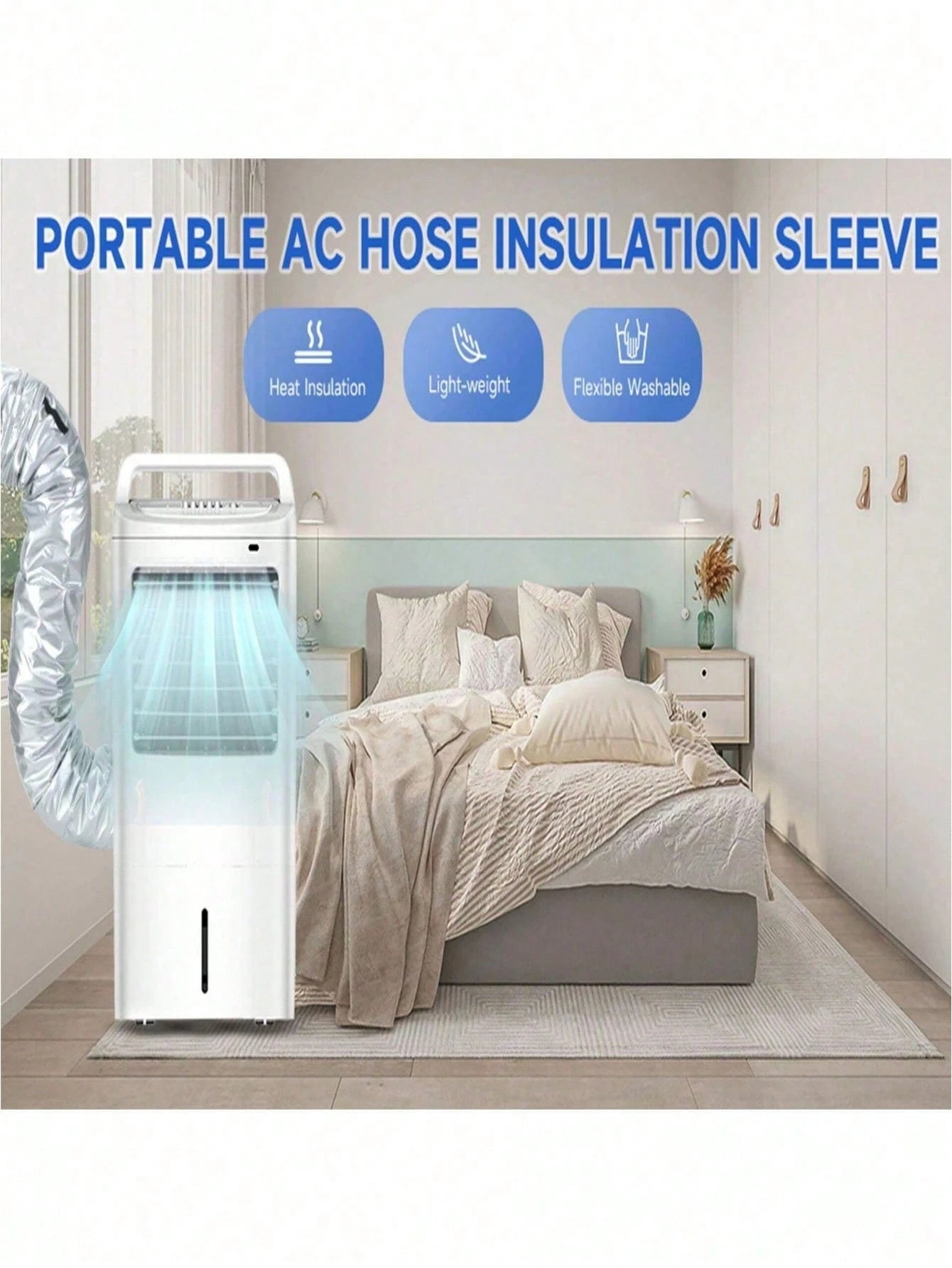 Upgraded Air Conditioner Exhaust Hose Cover- Portable, One-Click Installation, Fabric Ventilation Cover, AC Accessory, Fashionable Appearance, Flexible Design. AC Drainage Pipe Accessory, Thickened A