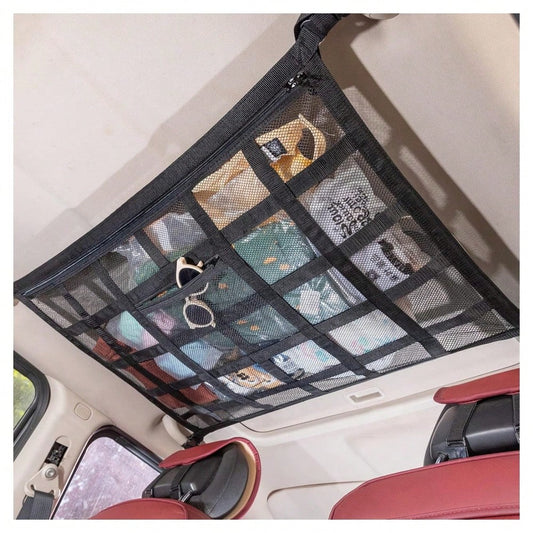 Upgraded Car Ceiling Cargo Net Pocket – Heavy-Duty Double-Layer Mesh Roof Storage Organizer For SUV, Truck, Van – Travel & Camping Interior Accessories,31.5"X21.6"
