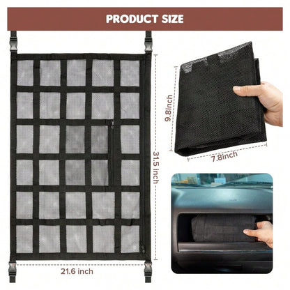 Upgraded Car Ceiling Cargo Net Pocket – Heavy-Duty Double-Layer Mesh Roof Storage Organizer For SUV, Truck, Van – Travel & Camping Interior Accessories,31.5"X21.6"