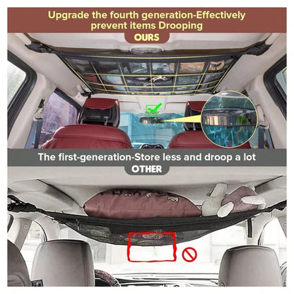 Upgraded Car Ceiling Cargo Net Pocket – Heavy-Duty Double-Layer Mesh Roof Storage Organizer For SUV, Truck, Van – Travel & Camping Interior Accessories,31.5"X21.6"