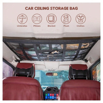 Upgraded Car Ceiling Cargo Net Pocket – Heavy-Duty Double-Layer Mesh Roof Storage Organizer For SUV, Truck, Van – Travel & Camping Interior Accessories,31.5"X21.6"