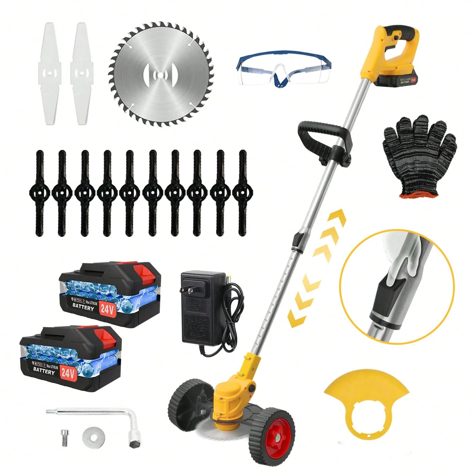 Upgraded Cordless Electric Lawn Mower- 24V 2X2.0Ah Battery-Powered, 3-In-1 Grass Trimmer/Edger/Mini Mower/Brush Cutter With 3 Types Of Blade Assemblies, Ideal For Lawns & Gardens