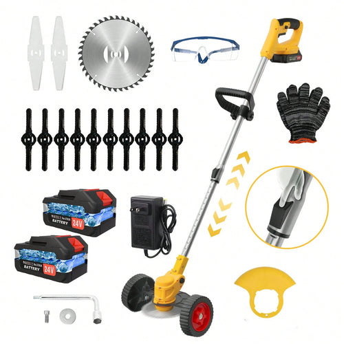 Upgraded Cordless Electric Lawn Mower- 24V 2X2.0Ah Battery-Powered, 3-In-1 Grass Trimmer/Edger/Mini Mower/Brush Cutter With 3 Types Of Blade Assemblies, Ideal For Lawns & Gardens