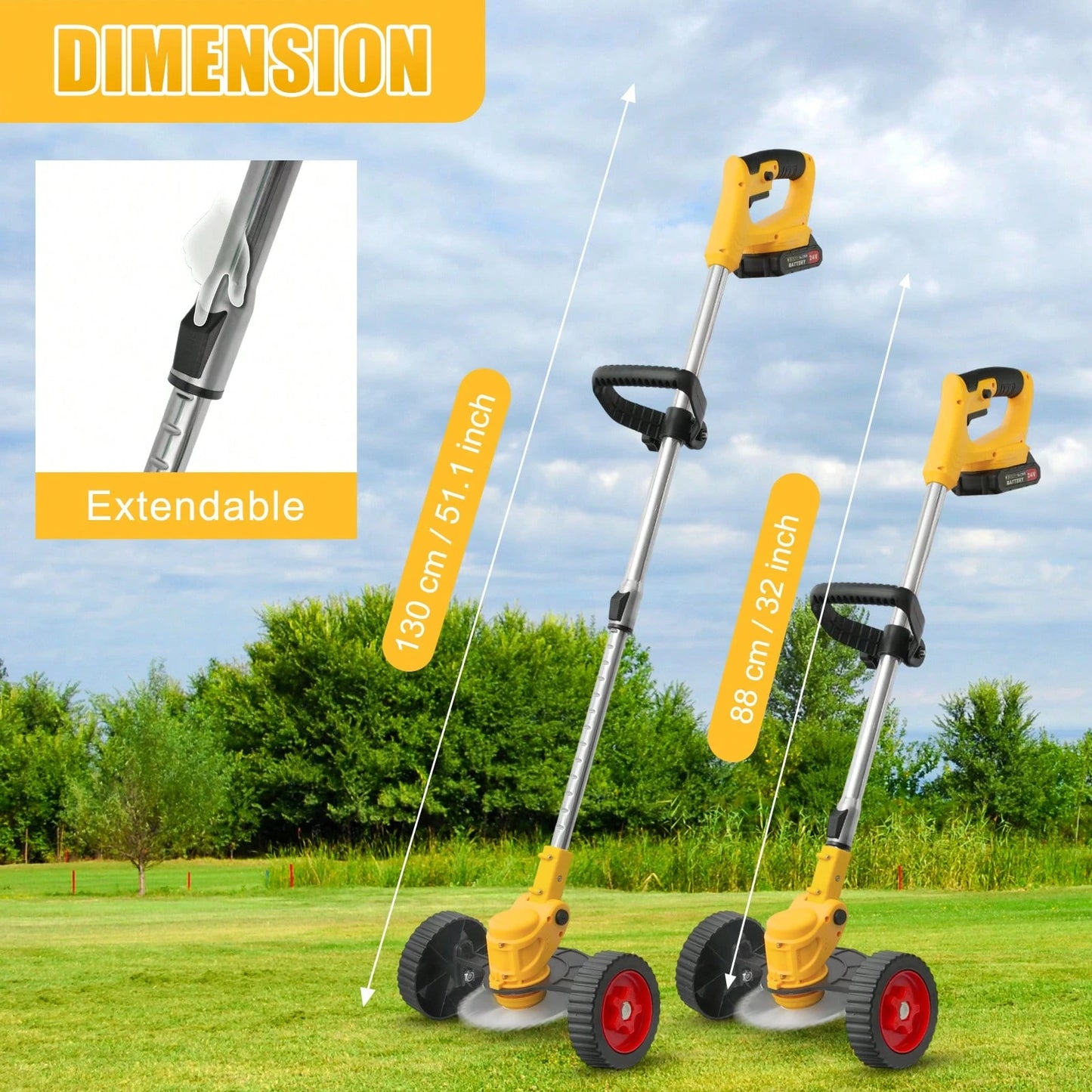 Upgraded Cordless Electric Lawn Mower- 24V 2X2.0Ah Battery-Powered, 3-In-1 Grass Trimmer/Edger/Mini Mower/Brush Cutter With 3 Types Of Blade Assemblies, Ideal For Lawns & Gardens
