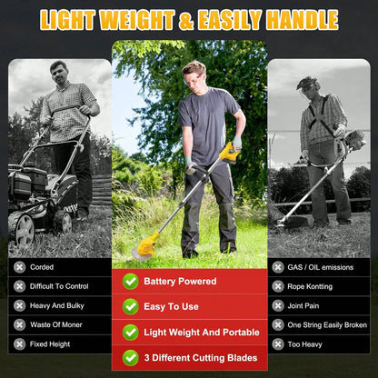 Upgraded Cordless Electric Lawn Mower- 24V 2X2.0Ah Battery-Powered, 3-In-1 Grass Trimmer/Edger/Mini Mower/Brush Cutter With 3 Types Of Blade Assemblies, Ideal For Lawns & Gardens
