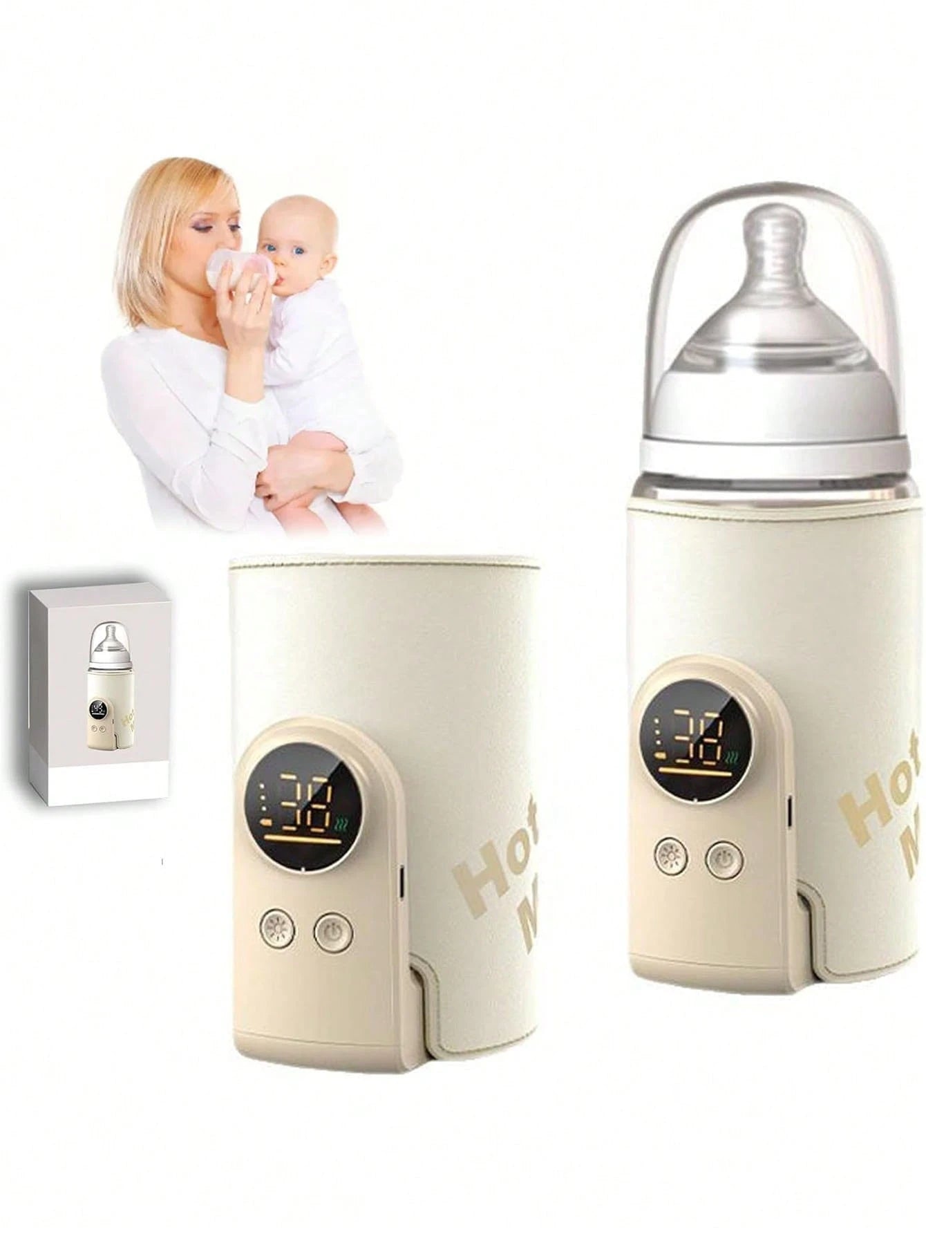 Upgraded Portable Bottle Warmer, 6 Temperature Settings, Smart Control With Night Light Display, Fast Heating, Keeps Warm For 5-8 Hours, Convenient For Feeding Baby On The Go, Portable Travel Bottle W