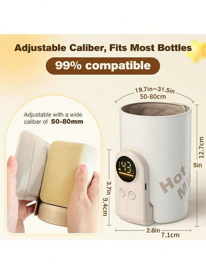 Upgraded Portable Bottle Warmer, 6 Temperature Settings, Smart Control With Night Light Display, Fast Heating, Keeps Warm For 5-8 Hours, Convenient For Feeding Baby On The Go, Portable Travel Bottle W