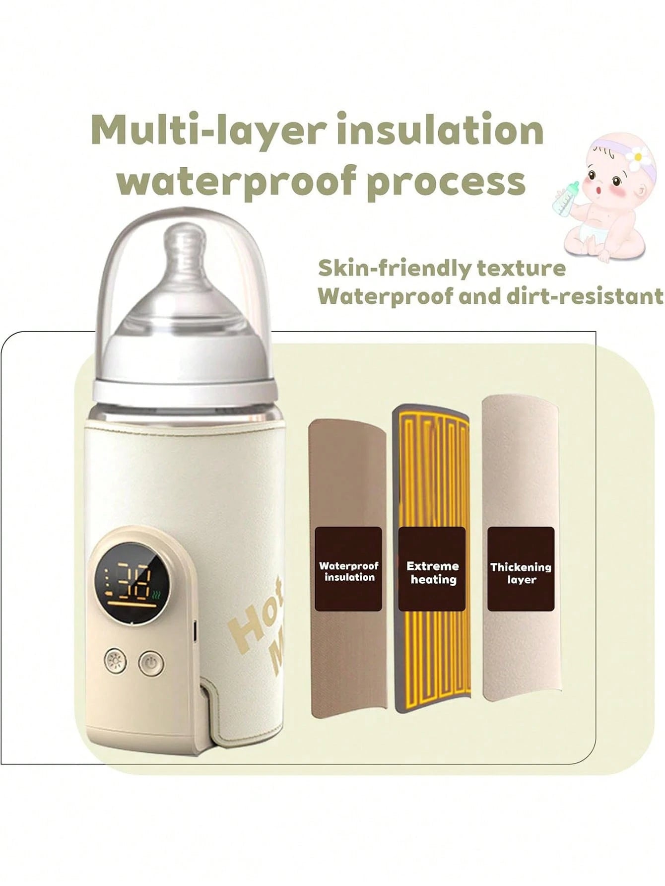 Upgraded Portable Bottle Warmer, 6 Temperature Settings, Smart Control With Night Light Display, Fast Heating, Keeps Warm For 5-8 Hours, Convenient For Feeding Baby On The Go, Portable Travel Bottle W