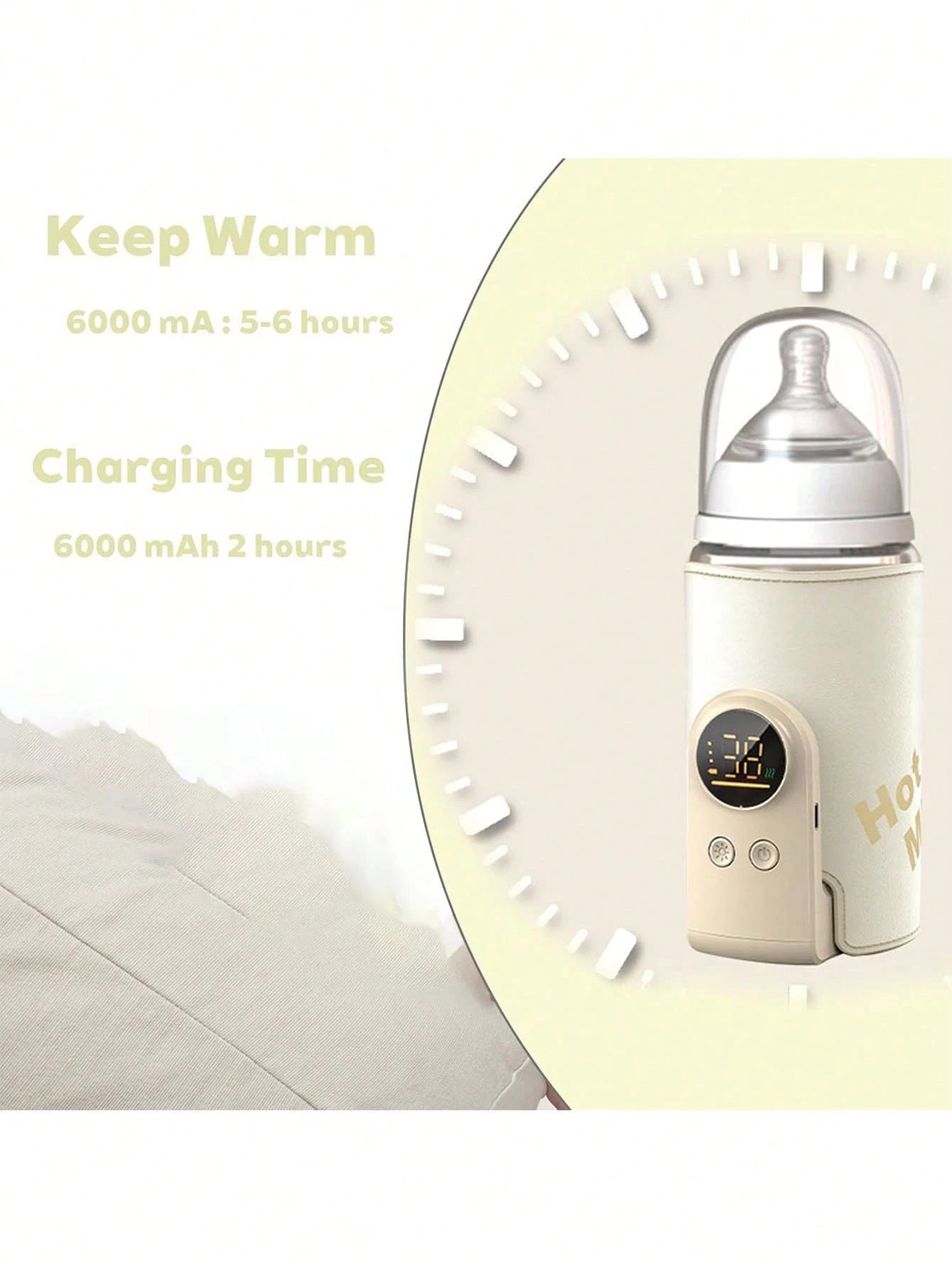 Upgraded Portable Bottle Warmer, 6 Temperature Settings, Smart Control With Night Light Display, Fast Heating, Keeps Warm For 5-8 Hours, Convenient For Feeding Baby On The Go, Portable Travel Bottle W