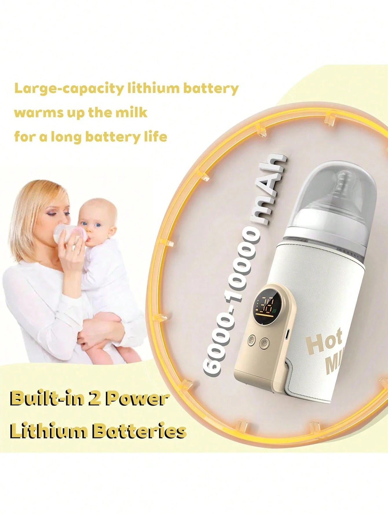 Upgraded Portable Bottle Warmer, 6 Temperature Settings, Smart Control With Night Light Display, Fast Heating, Keeps Warm For 5-8 Hours, Convenient For Feeding Baby On The Go, Portable Travel Bottle W