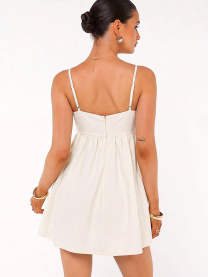 Ure Wave Women's Cute White Summer Tropical Beach Vacation Holiday Holiday Bohemian Linen Coconut Tree Pattern Embroidered A-Line Mini Dress Bodice Dresses