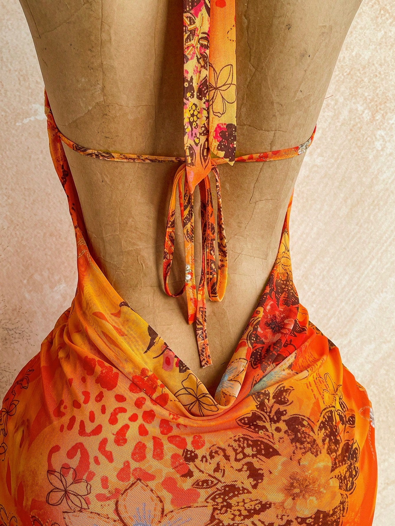 Ure Wave Women's Floral Print Metal Decor Halter Tie Sexy Tropical Vacation Date Beach Vacation Dress,Party Dresses For Women Orange Summer