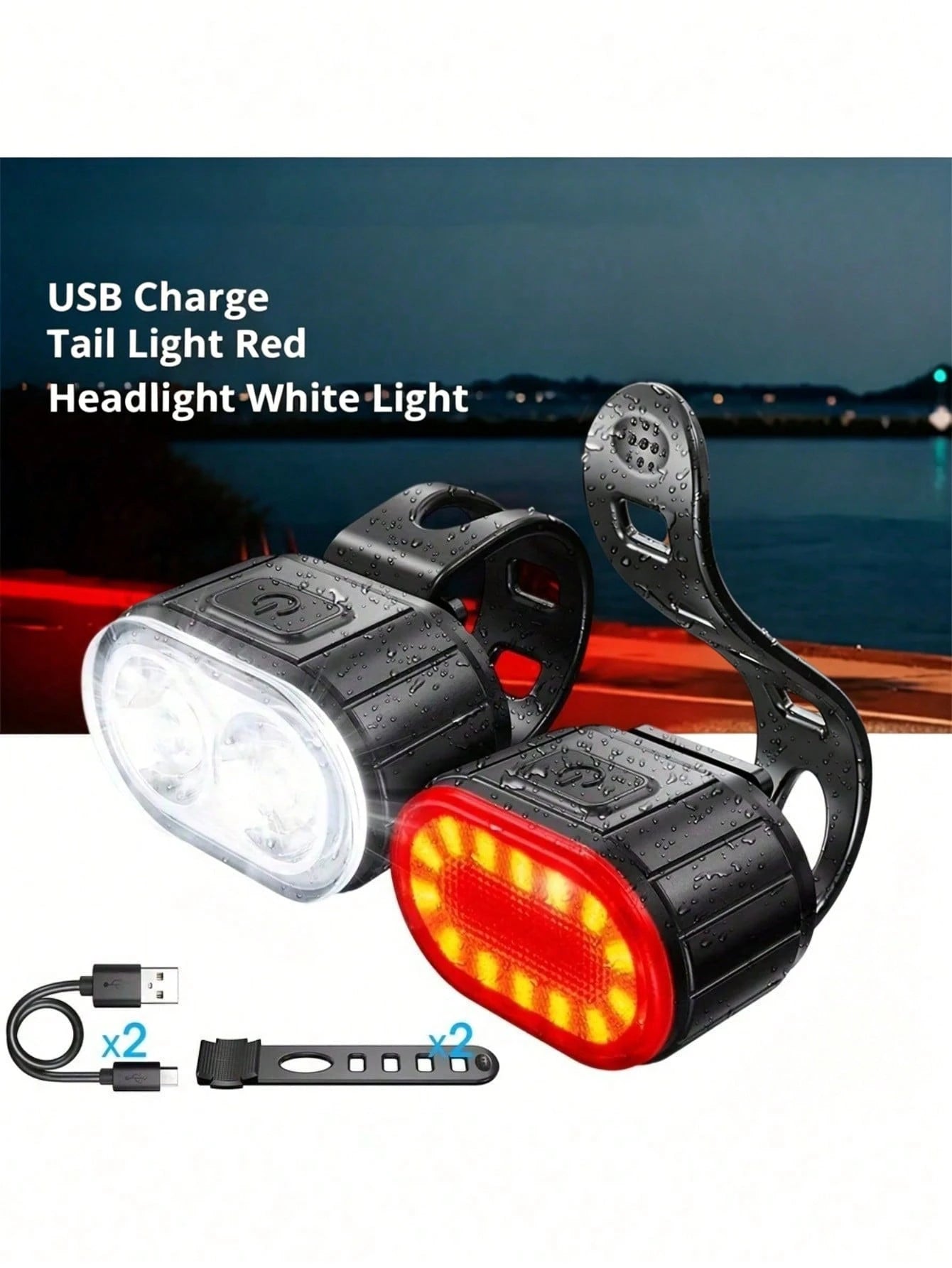 USB Rechargeable LED Light Set, Ultra Bright Front And Rear Lights, 4/6 Modes, Night Riding Lights, Safety Warning Lights, Front And Rear Illumination, Warning Flashing Cycling Gear, Handlebar Mount
