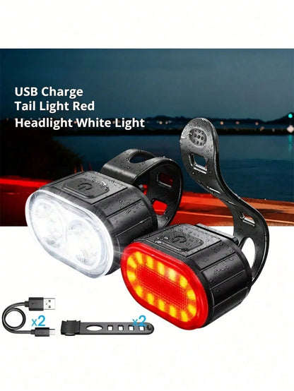 USB Rechargeable LED Light Set, Ultra Bright Front And Rear Lights, 4/6 Modes, Night Riding Lights, Safety Warning Lights, Front And Rear Illumination, Warning Flashing Cycling Gear, Handlebar Mount