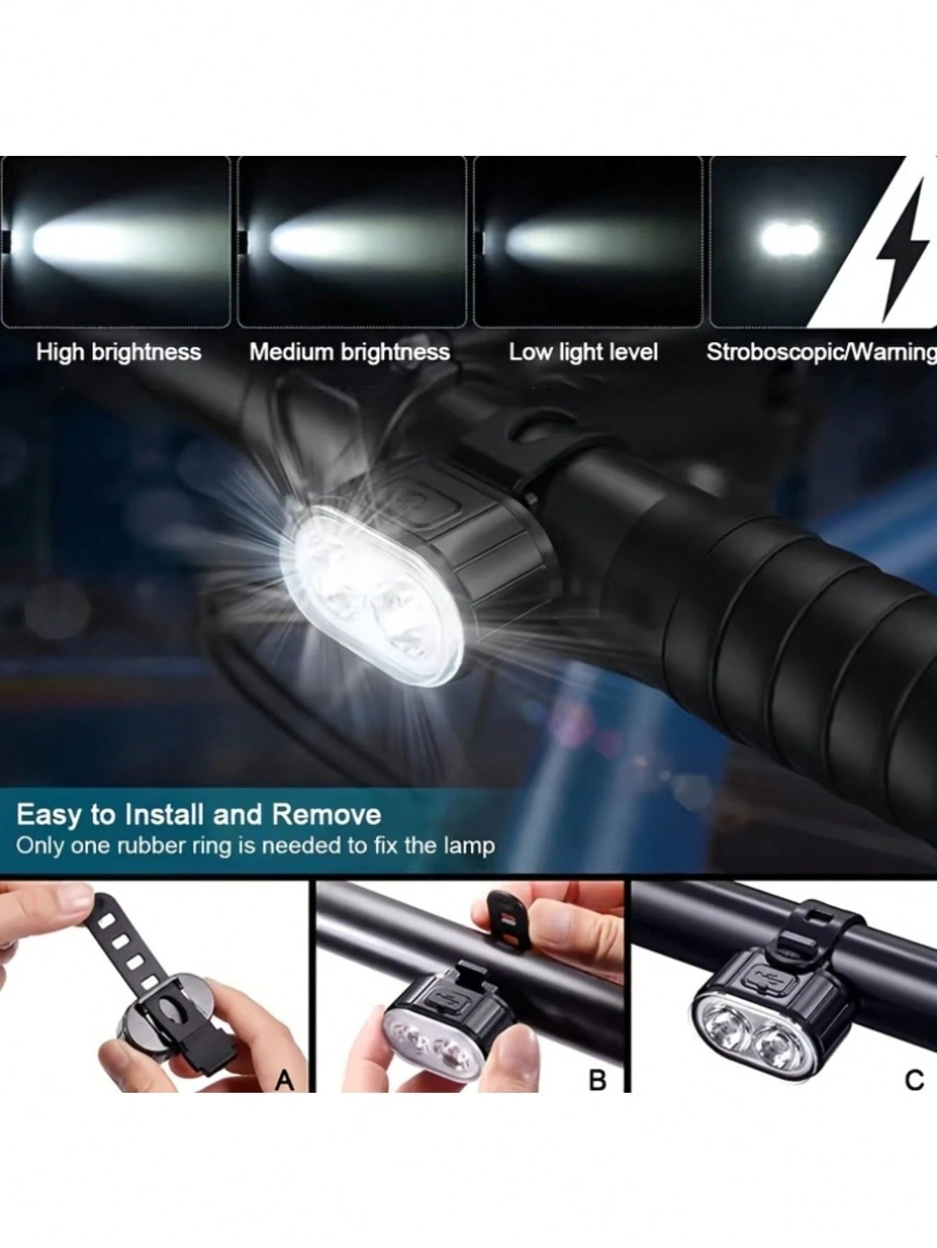 USB Rechargeable LED Light Set, Ultra Bright Front And Rear Lights, 4/6 Modes, Night Riding Lights, Safety Warning Lights, Front And Rear Illumination, Warning Flashing Cycling Gear, Handlebar Mount