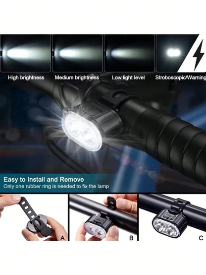 USB Rechargeable LED Light Set, Ultra Bright Front And Rear Lights, 4/6 Modes, Night Riding Lights, Safety Warning Lights, Front And Rear Illumination, Warning Flashing Cycling Gear, Handlebar Mount